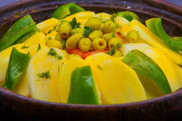 Close up moroccan food- tajine Selective focus. Chicken tajine