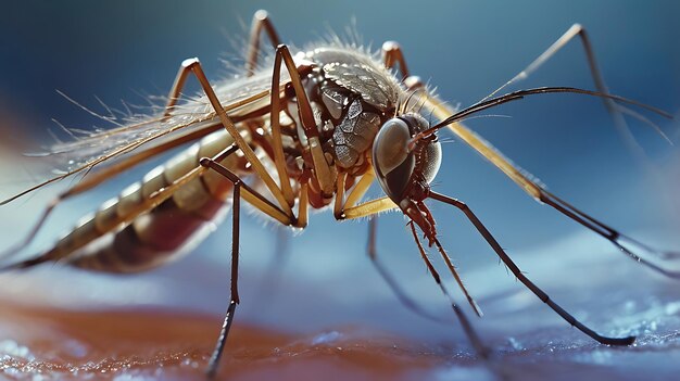 Photo a close up of a mosquito on a brown surface