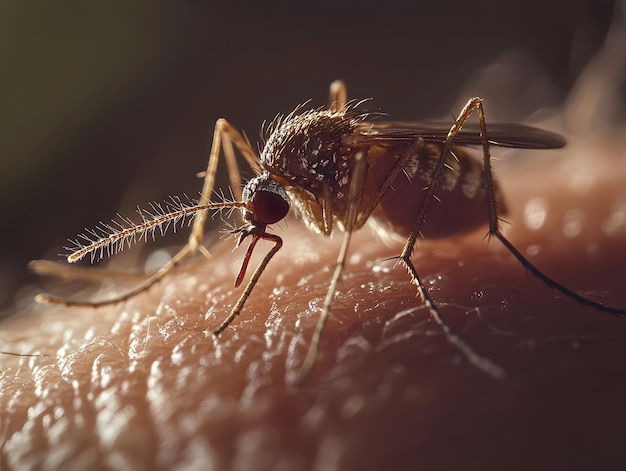 a close up of a mosquito on a persons hand