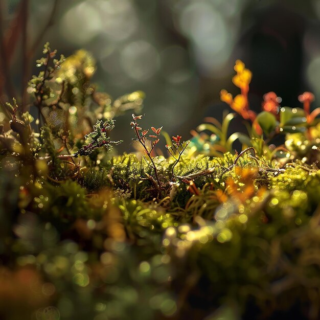 Photo a close up of a mossy tree with a blurry background