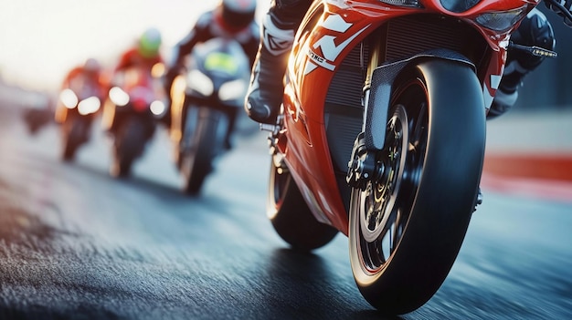 Photo close up of moto gp sports bike race on racing track