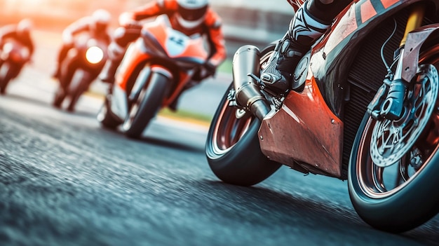 Photo close up of moto gp sports bike race on racing track