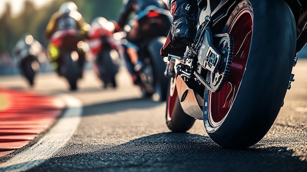 Photo close up of moto gp sports bike race on racing track