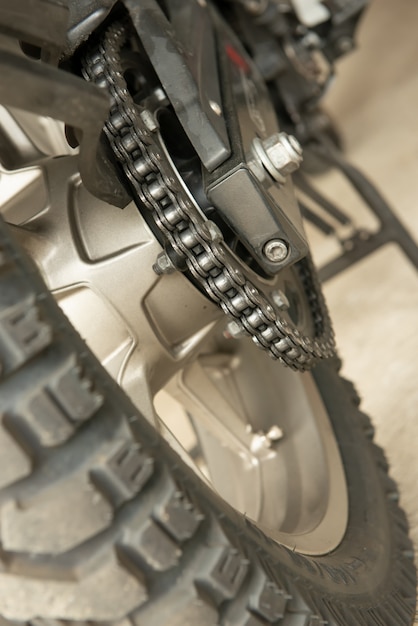 Close up of motorcycle chain