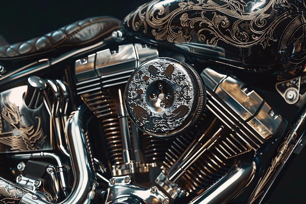 Photo a close up of a motorcycle engine with a gold and black design