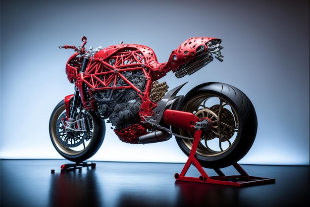 A close up of motorcycle with red frame generative ai