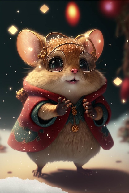 Close up of a mouse wearing a costume generative ai