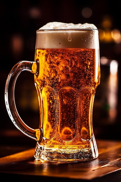 Close up of a mug of Beer with dark background