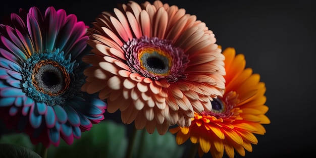 Close up of multicolored gerbera flowers