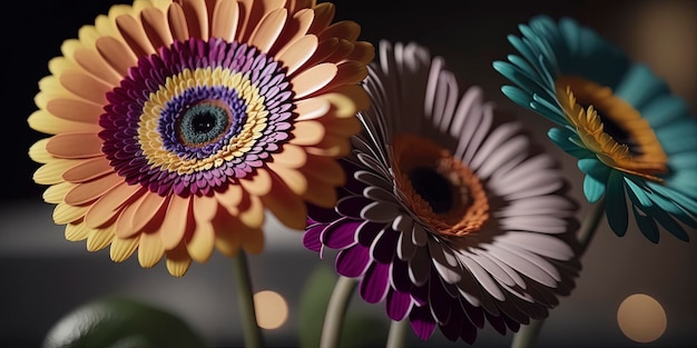 Close up of multicolored gerbera flowers