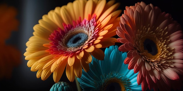 Close up of multicolored gerbera flowers