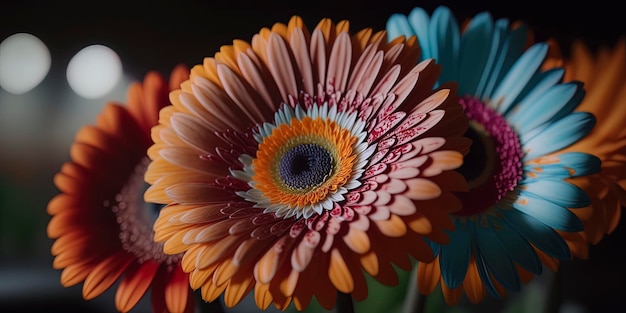 Close up of multicolored gerbera flowers