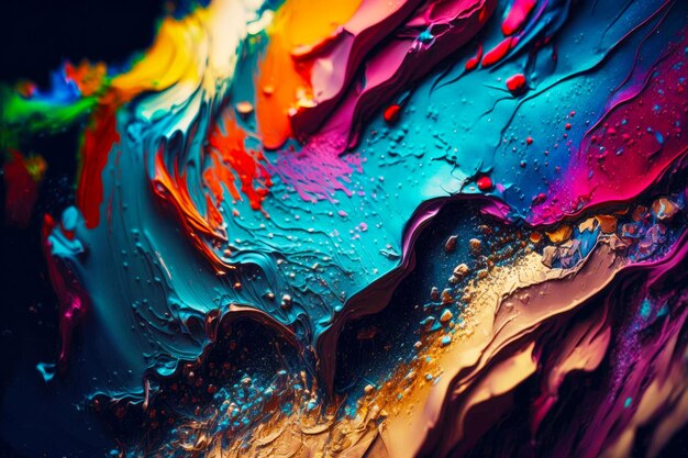 Close up of multicolored image with drops of water on the surface Generative AI