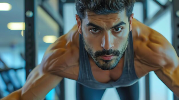 Photo close up of a muscular man during a workout