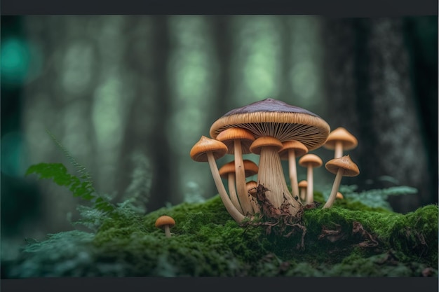 close up of a mushroom in the forest generative AI