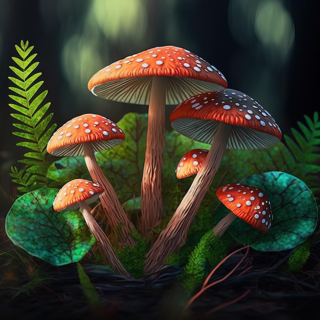 close up of a mushroom in the forest generative AI