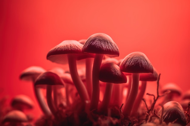 A close up of mushrooms on a red background