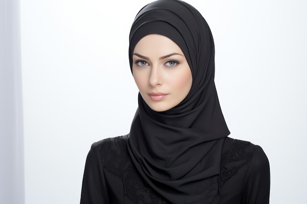 Close up of a muslin business woman wearing a hijab on a clear background