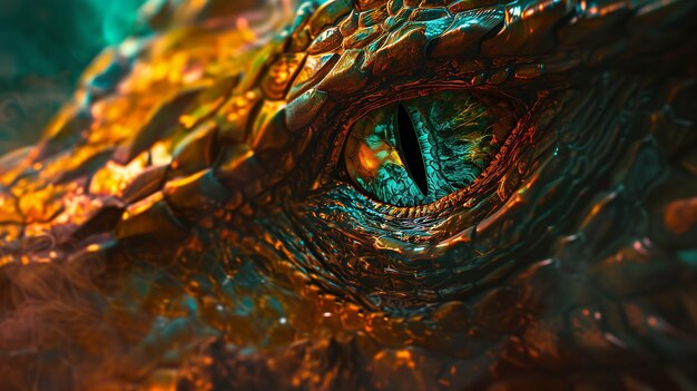 Photo close up of a mystical dragons eye represents foresight wisdom and protection