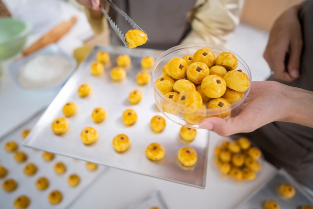 Close up of nastar pineapple cake in container plastic product