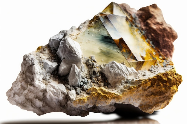 Close up of a natural mineral rock macro shot on a white background