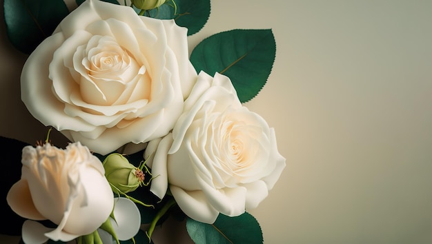 Close-up natural view of white roses with  empty copy space for copy text