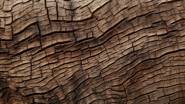 Close up of natural wood surface tree bark with cracks and surface imperfections generated by AI