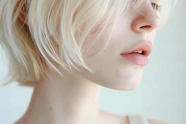 Photo close up of the neck and collarbone pale skin with blond hair