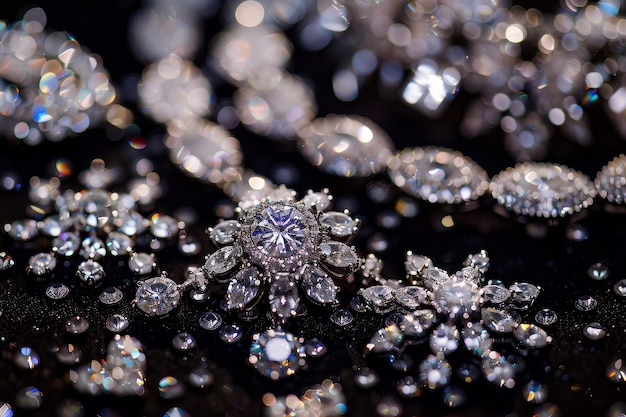 A close up of a necklace with a large diamond in the center