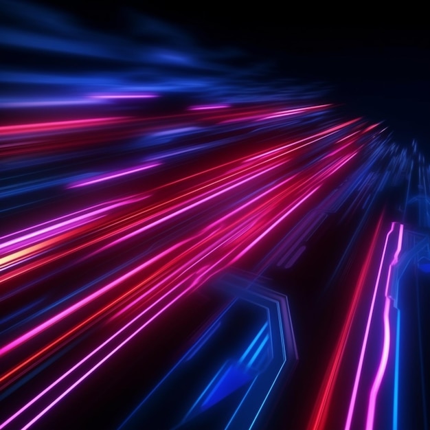 a close up of a neon light trail in a dark room generative ai