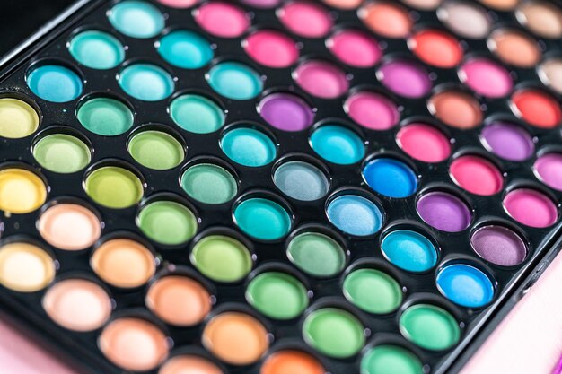 Close up of new matte eyeshadow colorful shades palette.