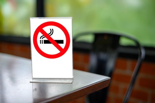 Close-up of no smoking sign on table in restaurant