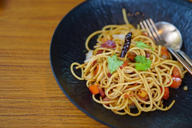 Close-up of noodles served in plate