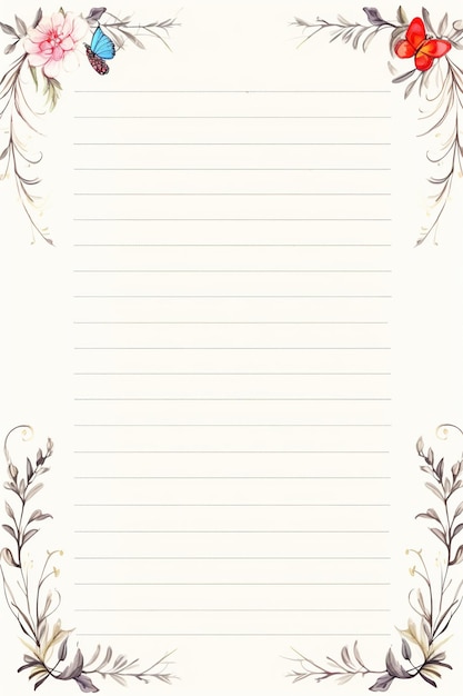 A close up of a note paper with a floral border