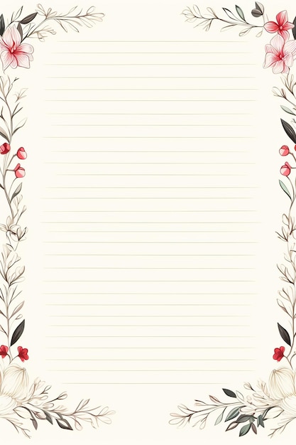 Photo a close up of a note paper with a floral border