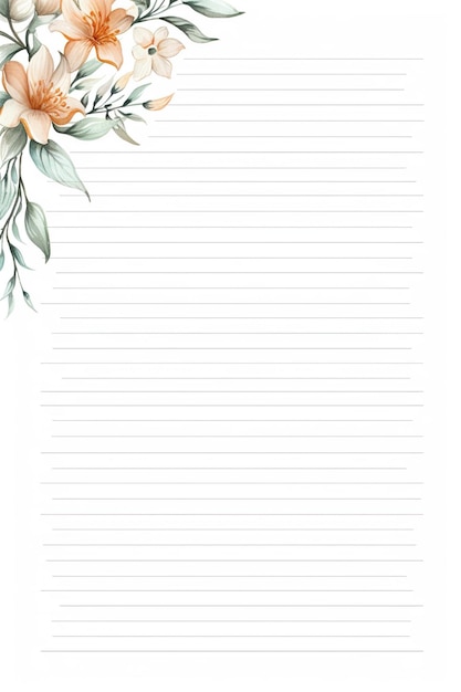 Photo a close up of a note paper with a floral border