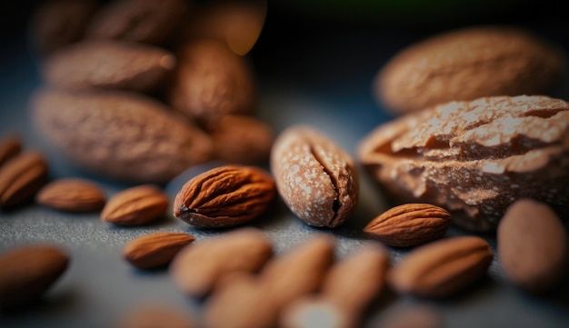 A close up of nuts and almonds on a table