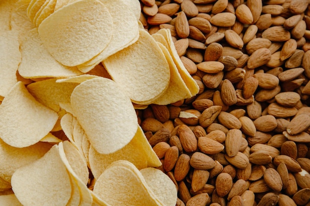 Close up of nuts and chips