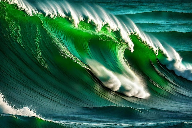 Close up of the ocean wave breaking on the beach Blue and green colors