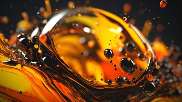 A close up of a oil liquid with black and orange color