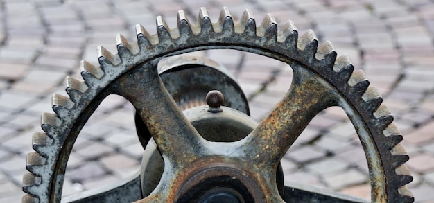 close up of old iron gears