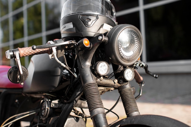 Close-up old motorcycle headlight