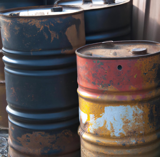 Close up of old oil drums created using generative ai technology