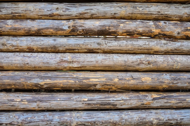 Close up old wooden logs wall