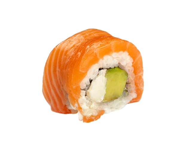 Close-up of one salmon sushi roll