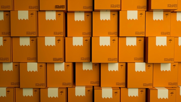 Close up of orange boxes wall