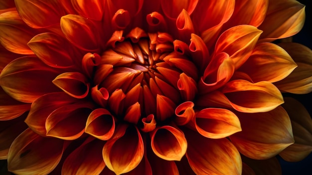 Close up of orange Dahlia petals background generative AI