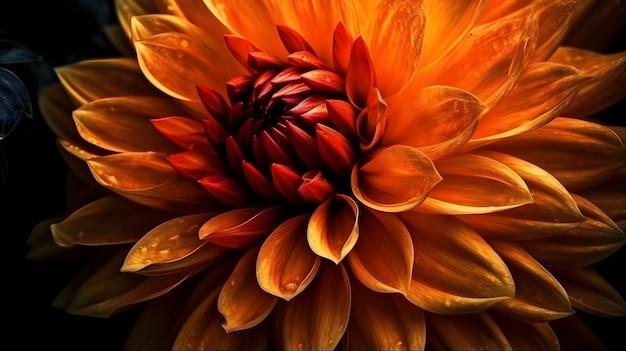 Close up of orange Dahlia petals background generative AI