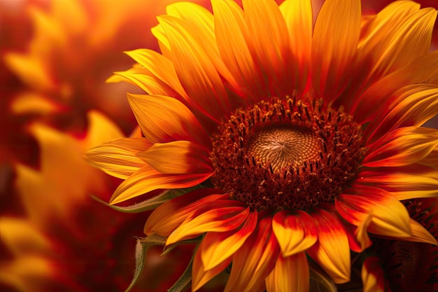 A close up of a orange sunflower