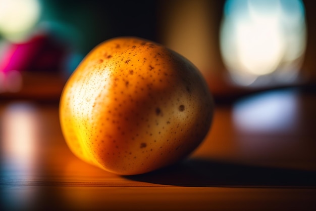 A close up of an orange on a table